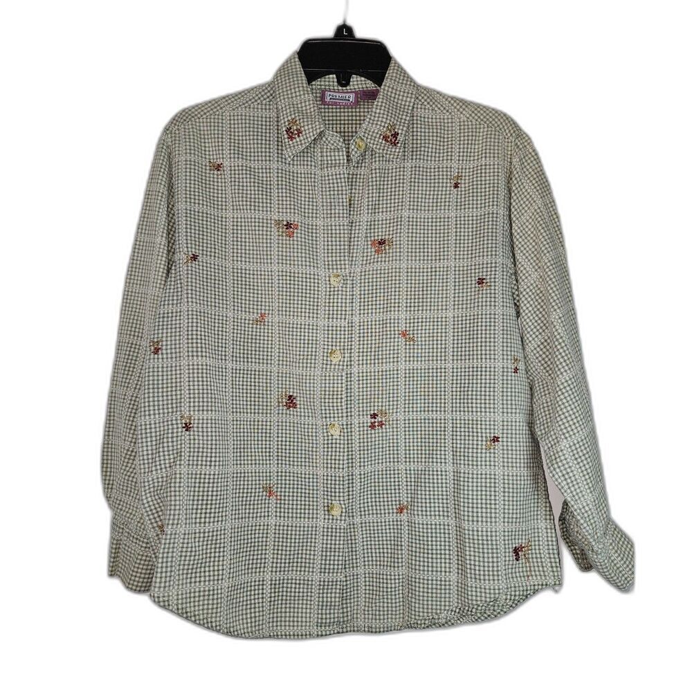 PREMIER INTERNATIONAL Grandmacore Green Gingham Check Embroidered Flowers Medium